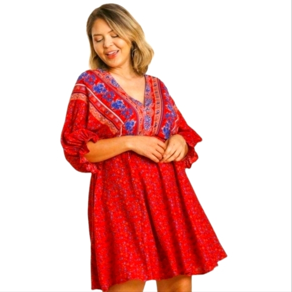 Umgee Dresses & Skirts - Umgee Mixed Print Swing Mini Dress Women Teen Babydoll Sz 2XL NWT Ditsy Paisley